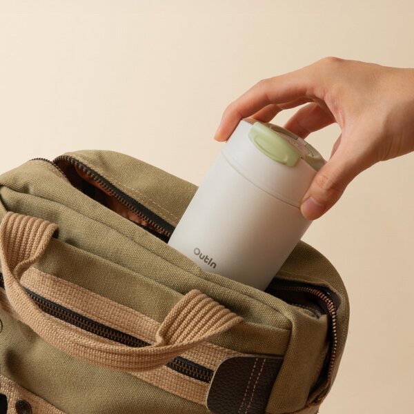 Термочаша Outin Travel Tumbler, 350 мл, Топло 6ч, Студено 12ч, Неръждаема стомана 316L, Двойни стени, Вакуумна изолация, Пясъчно бял