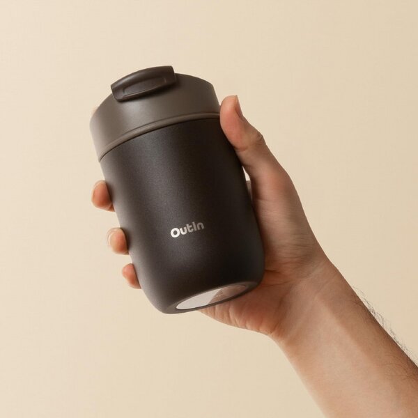 Термочаша Outin Travel Tumbler, 350 мл, Топло 6ч, Студено 12ч, Неръждаема стомана 316L, Двойни стени, Вакуумна изолация, Тера кафяв