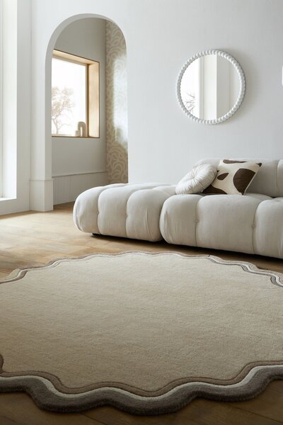 Covor rotund Leo Scallop Border Natural 180x180 cm