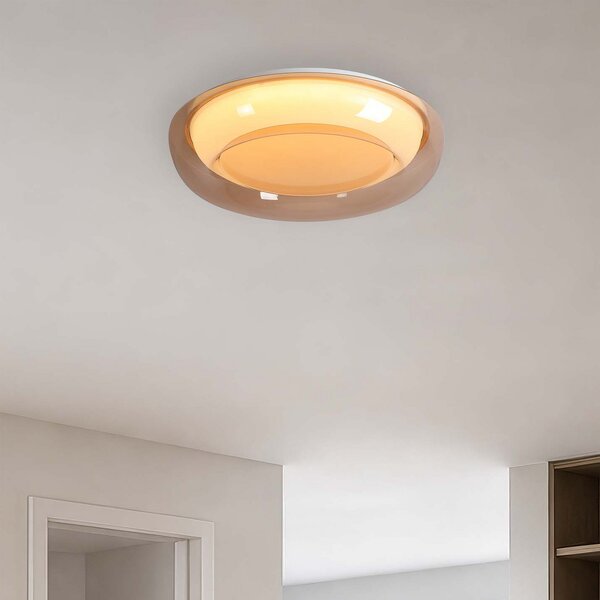 Searchlight LED таванна лампа Jude Flush, кехлибарено, Ø 40 см, CCT, Затъмняване, Кафяв / ръждив, Дневна/трапезария, Метал