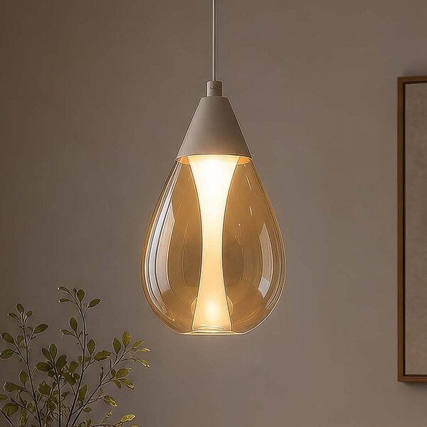 Searchlight LED висяща лампа „Pear“, 1-лампова, бежова, стъкло в цвят кехлибар, 3 000 K, Затъмняване, Бежов, Дневна/трапезария, Стъкло, Модерен