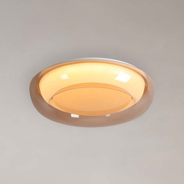 Searchlight LED таванна лампа Jude Flush, кехлибарено, Ø 40 см, CCT, Затъмняване, Кафяв / ръждив, Дневна/трапезария, Метал