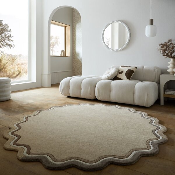 Covor rotund Leo Scallop Border Natural 180x180 cm