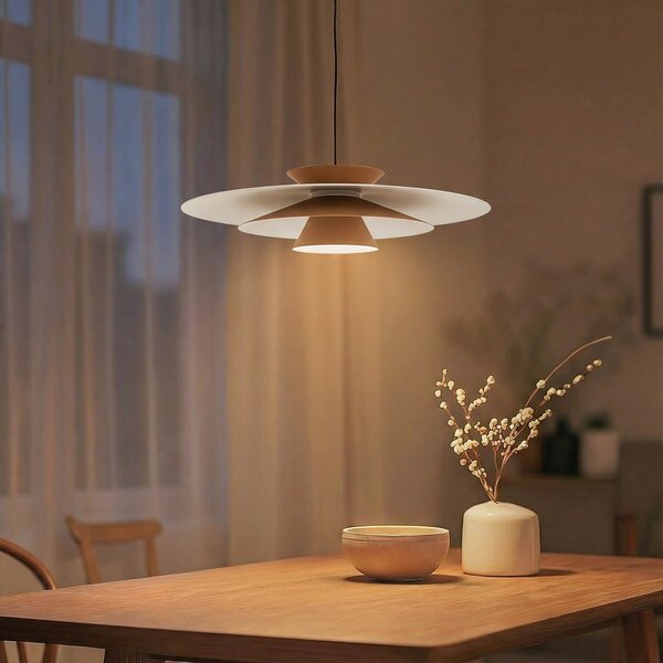Lucande LED висящо осветление Livie, бежово, алуминий, Ø 50 cm, Затъмняване, Бежов, Дневна/трапезария, Алуминий, Модерен