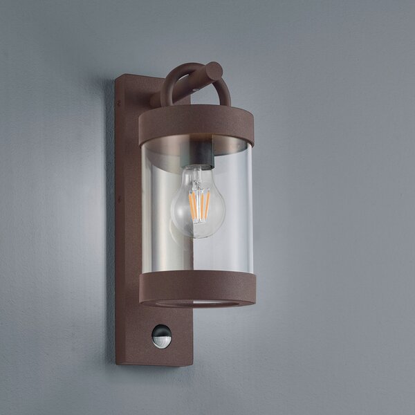 Trio Lighting Външна стенна лампа Sambesi, сензор за движение, ръжда, Кафяв / ръждив, Алуминий, Модерен, Фенер