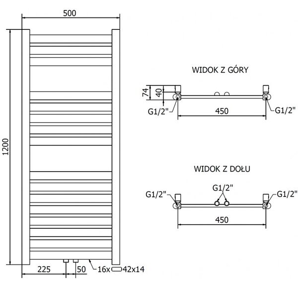 Mexen Uran радиатор за баня 1200 x 500 мм, 422 W, златен - W105-1200-500-00-50