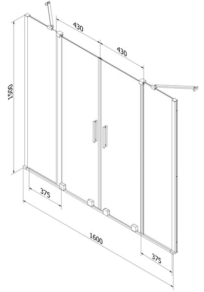 Mexen Velar Duo стационарна вана с 2 крила, плъзгаща се, 160 x 150 cm, прозрачна, четкована мед - 896-160-000-02-65