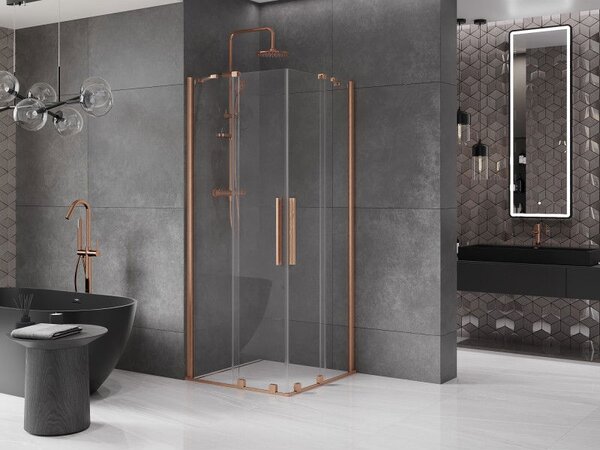 Mexen Velar Duo плъзгаща се душ кабина 90 x 90 см, прозрачна, четкана мед - 871-090-090-02-65
