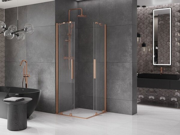 Mexen Velar Duo плъзгаща се душ кабина 90 x 90 см, прозрачна, четкана мед - 871-090-090-02-65