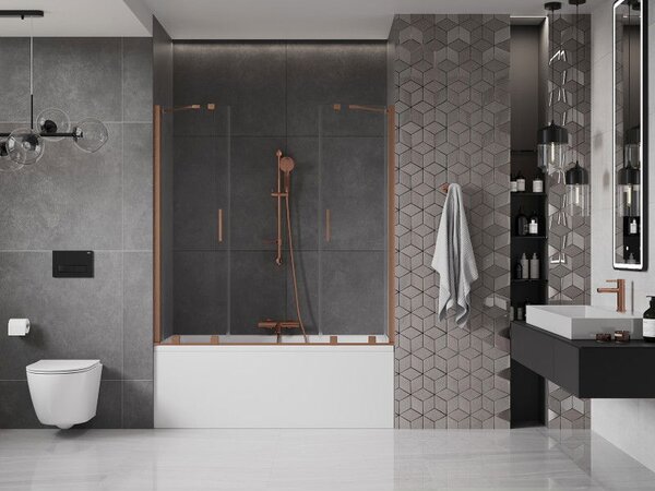 Mexen Velar Duo стационарна вана с 2 крила, плъзгаща се, 160 x 150 cm, прозрачна, четкована мед - 896-160-000-02-65