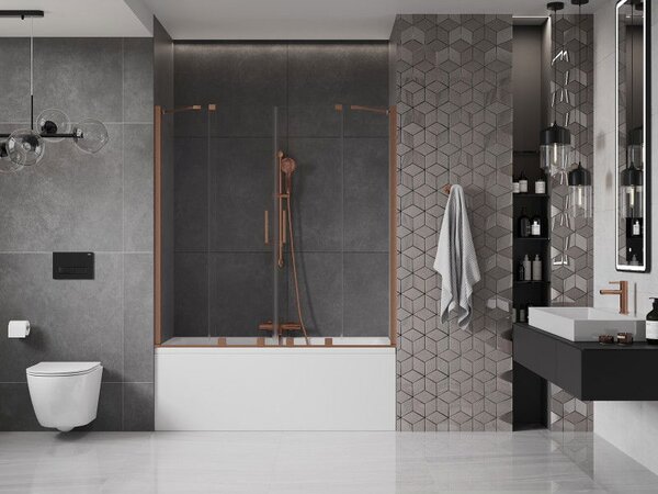 Mexen Velar Duo стационарна вана с 2 крила, плъзгаща се, 160 x 150 cm, прозрачна, четкована мед - 896-160-000-02-65