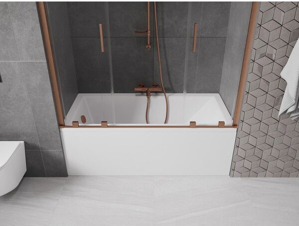 Mexen Velar Duo стационарна вана с 2 крила, плъзгаща се, 160 x 150 cm, прозрачна, четкована мед - 896-160-000-02-65