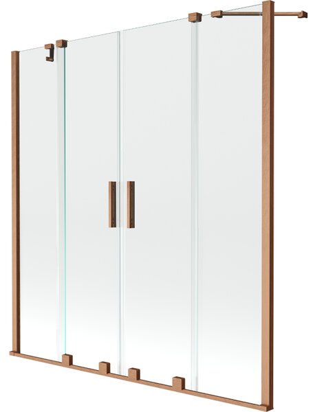 Mexen Velar Duo стационарна вана с 2 крила, плъзгаща се, 160 x 150 cm, прозрачна, четкована мед - 896-160-000-02-65