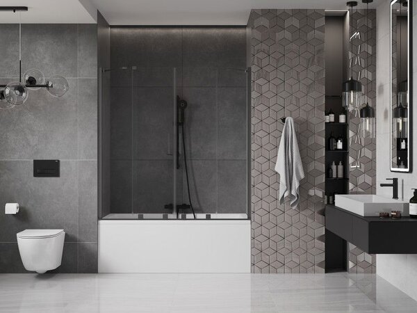 Mexen Velar Duo двукрилен плъзгащ се преграда за вана 140 x 150 cm, прозрачен, черен - 896-140-000-02-70