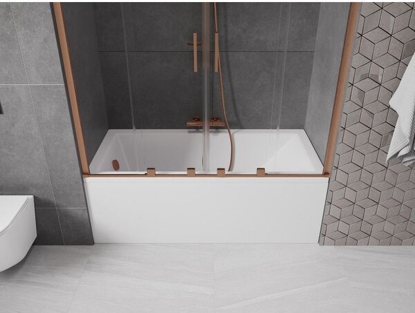 Mexen Velar Duo стационарна вана с 2 крила, плъзгаща се, 160 x 150 cm, прозрачна, четкована мед - 896-160-000-02-65