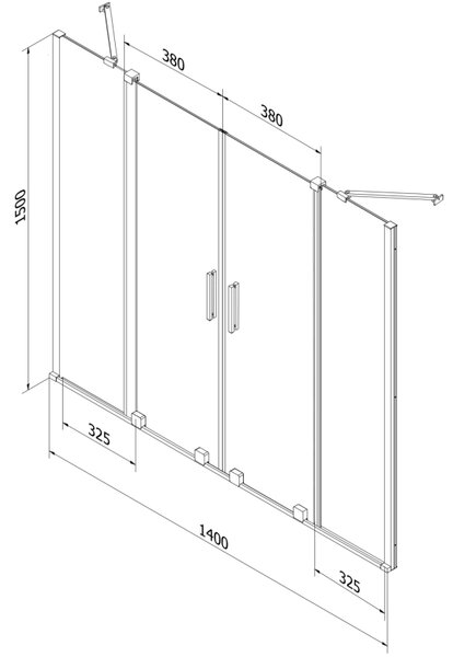 Mexen Velar Duo двукрилен плъзгащ се преграда за вана 140 x 150 cm, прозрачен, черен - 896-140-000-02-70