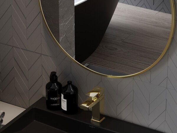 Mexen Loft кръгло огледало за баня 30 см, златна рамка - 9850-030-030-000-50