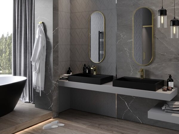 Mexen Loft овално огледало за баня 100 x 35 cm, златна рамка - 9851-100-035-000-50