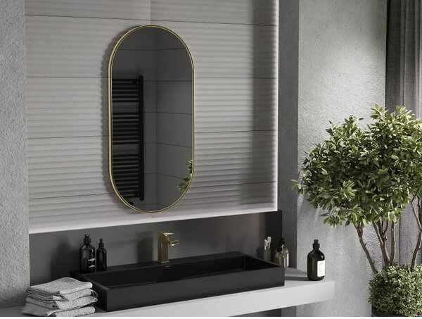 Mexen Loft овално огледало за баня 100 x 50 cm, златна рамка - 9851-100-050-000-50