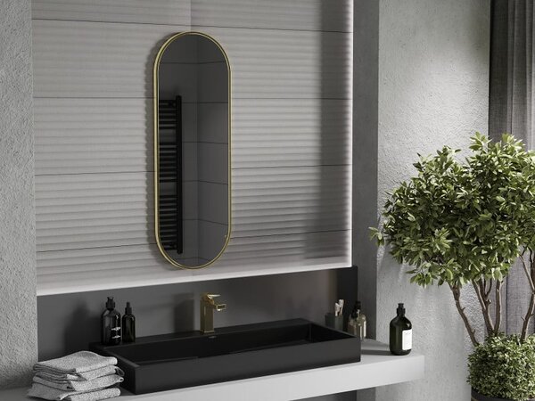 Mexen Loft овално огледало за баня 100 x 35 cm, златна рамка - 9851-100-035-000-50