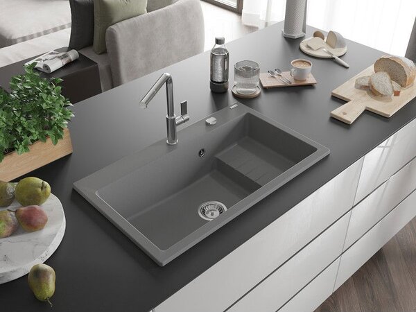 Mexen Omar кухненска мивка от гранит с 1 отделение 800 x 480 mm, сив, сифон хром - 6520801005-71