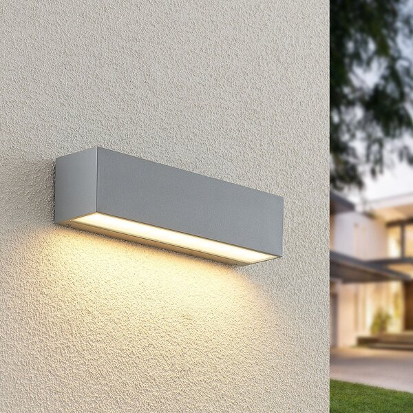 Lucande LED външна лампа Lengo, 25 cm, сребриста, надолу, 3000 K, Металик, Алуминий, Модерен
