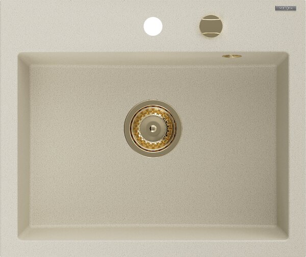 Mexen Oscar гранитна мивка с 1 отделение 580 x 490 mm, бежово, сифон златист - 6519581000-69-G
