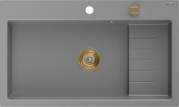 Mexen Omar гранитна мивка с 1 камера 800 x 480 mm, сива, сифон златен - 6520801005-71-G