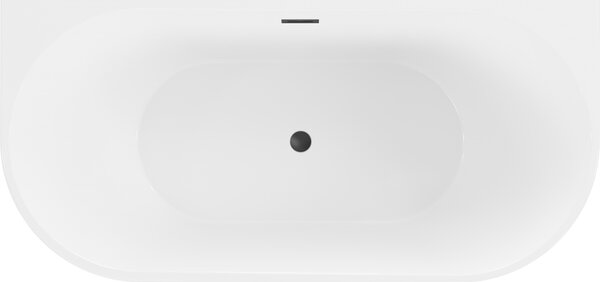 Mexen Oval свободностояща вана край стена 180 x 80 см, бяла, преливане черно