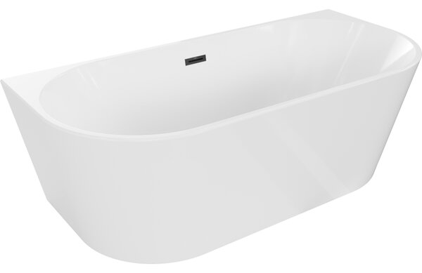 Mexen Oval свободностояща вана край стена 180 x 80 см, бяла, преливане черно