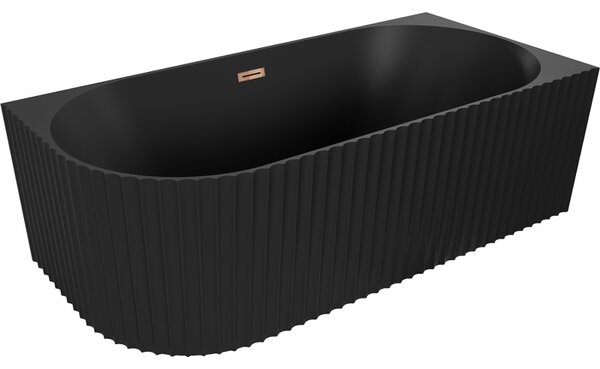 Mexen Gia свободно стояща ъглова рифлена вана дясна 150 x 75 cm, черен мат, преливане розово злато - 52701507571P-60