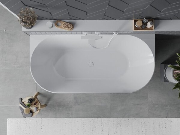Mexen Oval Slim свободно стояща вана до стена 170 x 80 см, бяла, бял преливник - 52661708000-20