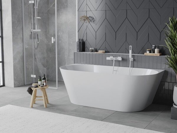 Mexen Oval Slim свободно стояща вана до стена 170 x 80 см, бяла, бял преливник - 52661708000-20