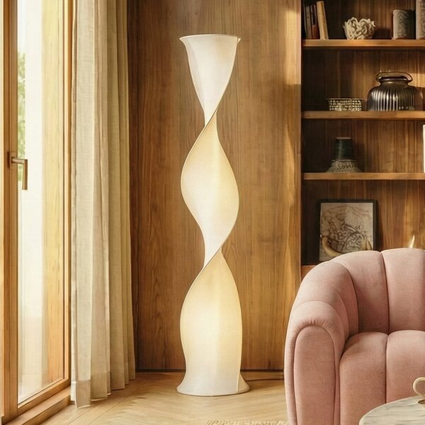 Lucande LED стояща лампа Novelle, бяла, CCT, височина 137 cm, Ø 29 Затъмняване, Бял, Дневна/трапезария, Пластмаса, Дизайн