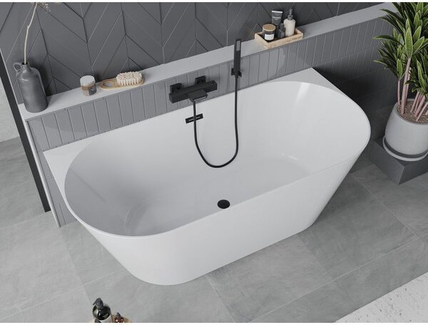 Mexen Oval Slim свободностояща стена вана 170 х 80 см, бяла, черен преливник - 52661708000-70