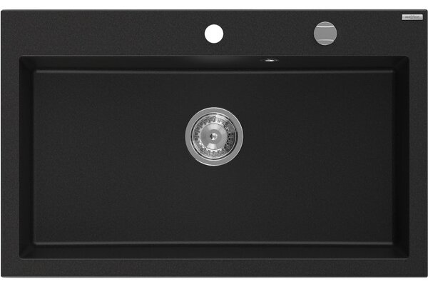 Mexen Elix гранитна мивка с 1 отделение 800 x 500 mm, черна, хромиран сифон - 6527801005-77