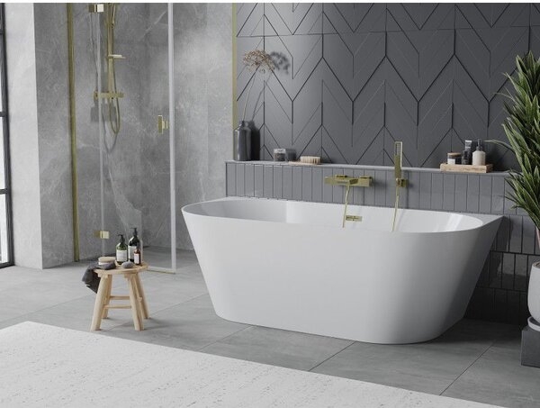 Mexen Oval Slim свободностояща до стена вана 170 x 80 см, бяла, златен преливник - 52661708000-50