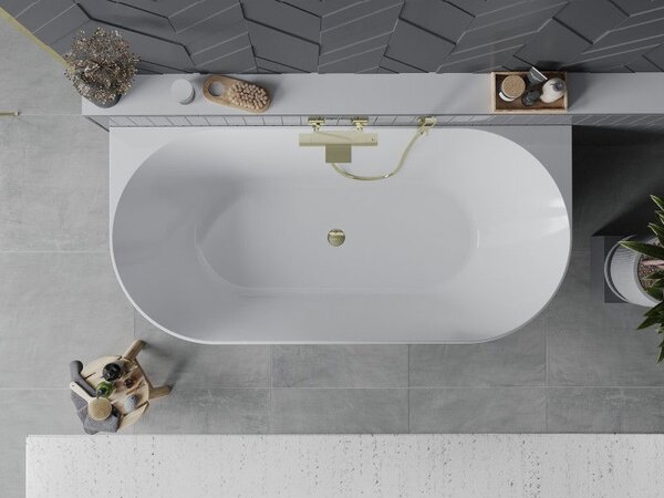 Mexen Oval Slim свободностояща до стена вана 170 x 80 см, бяла, златен преливник - 52661708000-50