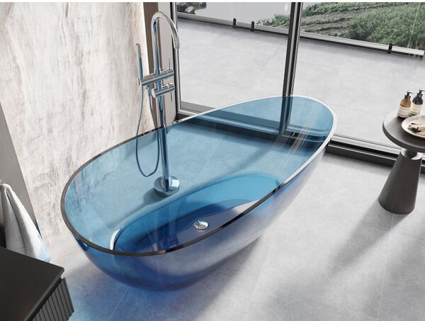 Mexen Glass деним свободностояща прозрачна вана 170 x 85 cm, хромиран изпускател - 58061708507