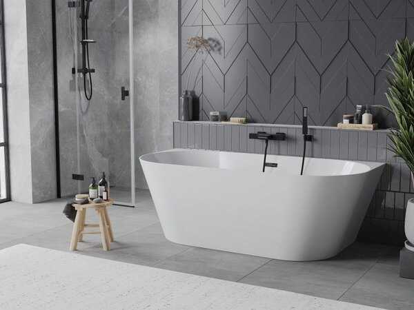 Mexen Oval Slim свободностояща стена вана 170 х 80 см, бяла, черен преливник - 52661708000-70
