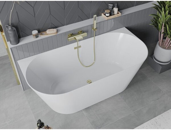 Mexen Oval Slim свободностояща до стена вана 170 x 80 см, бяла, златен преливник - 52661708000-50