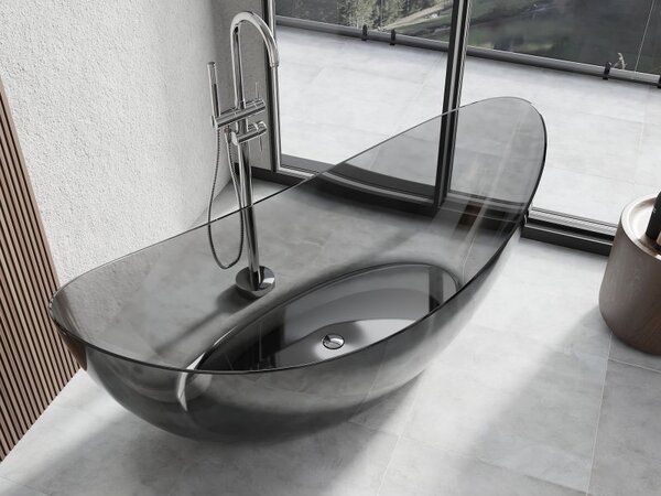 Mexen Vea черна самостоятелна вана прозрачна 180 x 80 cm, хромиран клик - 58091808013