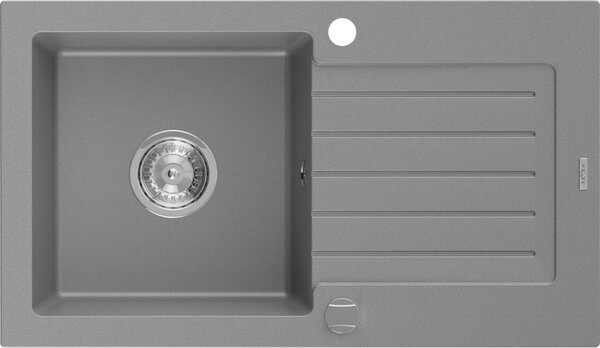Mexen Pablo гранитна мивка с една камера и отцедник 752 x 436 mm, сива, сифон хром - 6510751010-71