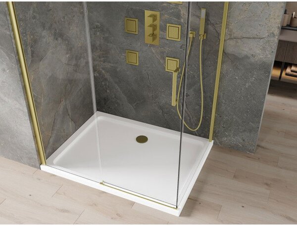 Mexen Omega плъзгаща се душ кабина 120 x 90 см, прозрачна, златна + тава Flat
