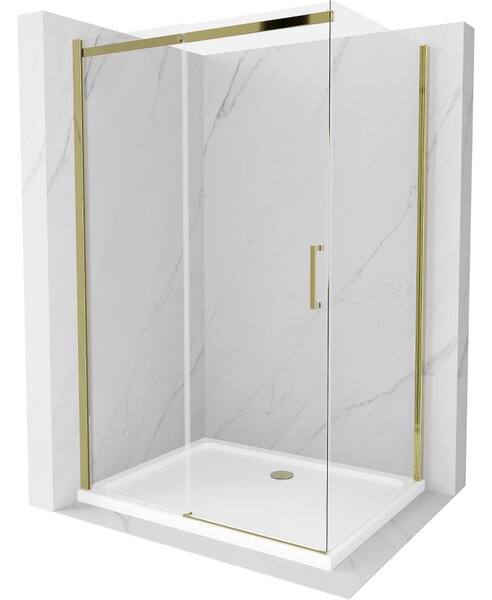 Mexen Omega плъзгаща се душ кабина 120 x 90 см, прозрачна, златна + тава Flat