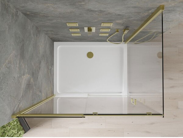 Mexen Omega плъзгаща се душ кабина 120 x 90 см, прозрачна, златна + тава Flat