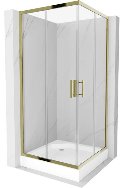 Mexen Rio квадратна душ кабина 90 x 90 cm, прозрачна, златиста + бял душ корито Rio - 860-090-090-50-00-4510
