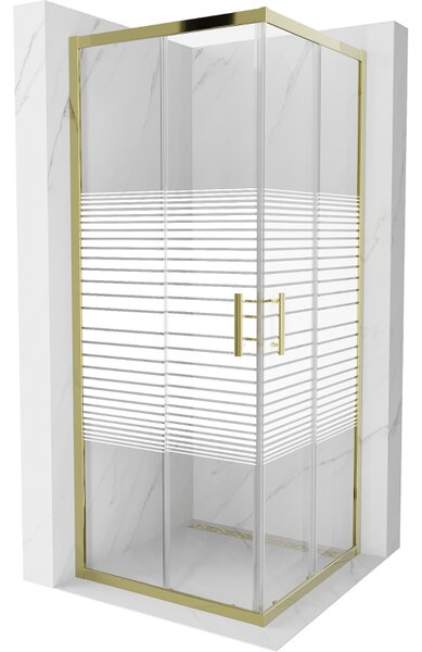 Mexen Rio Квадратна душ кабина 80 x 80 см, бели ивици, златна - 860-080-080-50-20