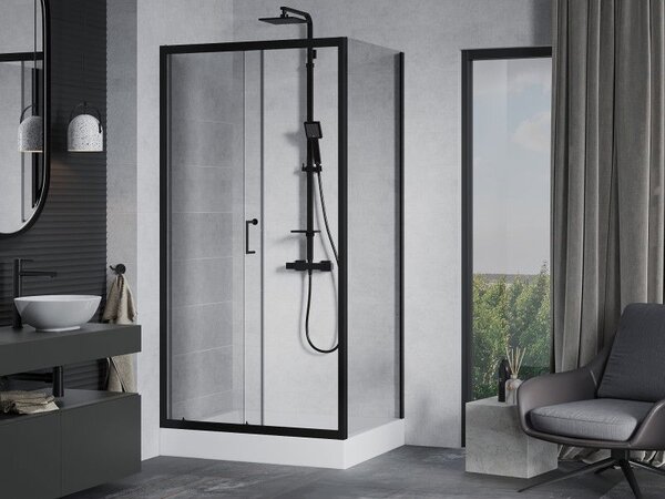 Mexen Apia плъзгаща се душ кабина 100 x 80 см, прозрачна, черна + корито Rio - 840-100-080-70-00-4510