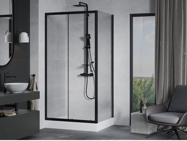 Mexen Apia плъзгаща се душ кабина 100 x 80 см, прозрачна, черна + корито Rio - 840-100-080-70-00-4510